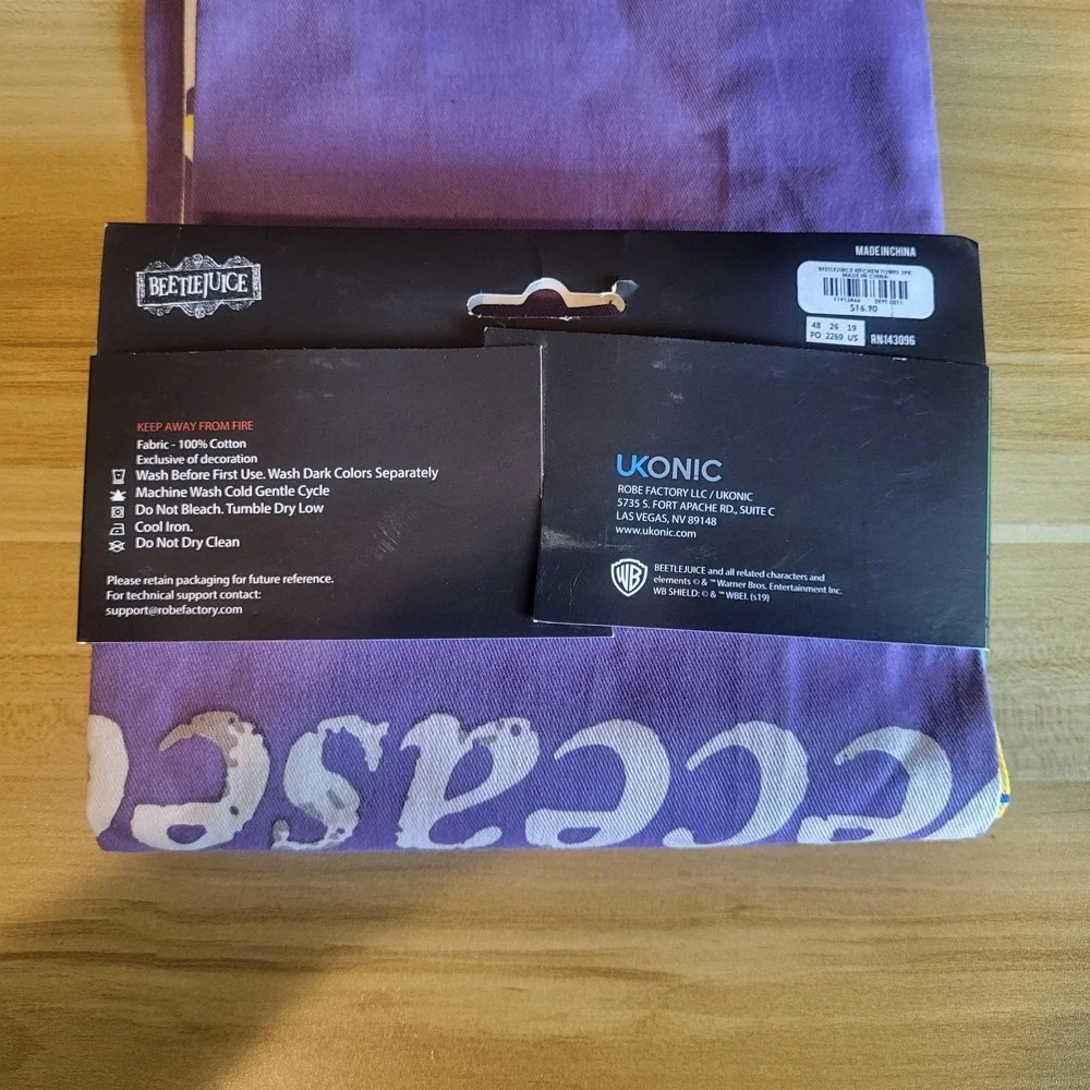 Beetlejuice Kitchen Towel Set 2 Pack NWT Handbook Recently Deceased 100% Cotton